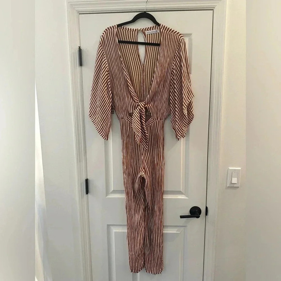 ASO Heidi Klum Faithfull The Brand Tilos Striped Jumpsuit Tie Front Keyhole 6/M - Picture 6 of 9